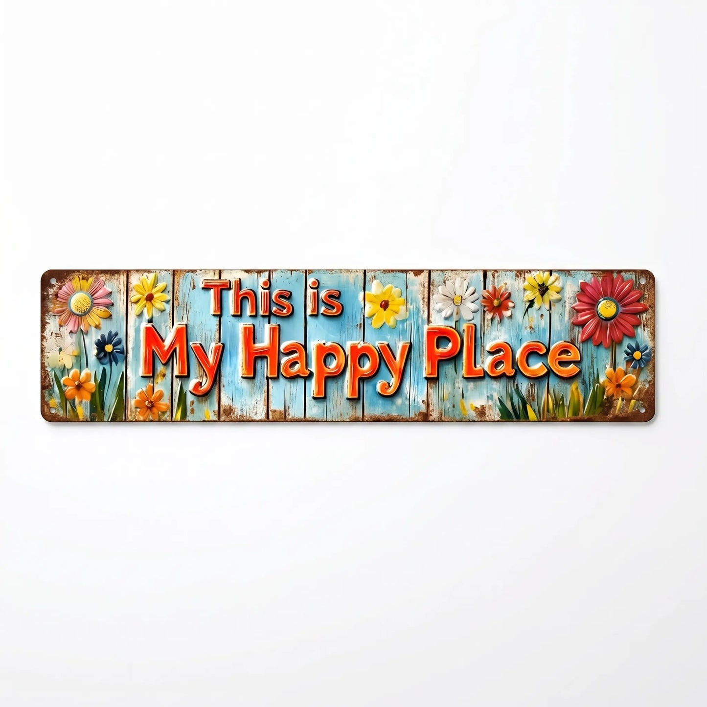 "This Is My Happy Place" Metal Sign With Vibrant Floral Pattern