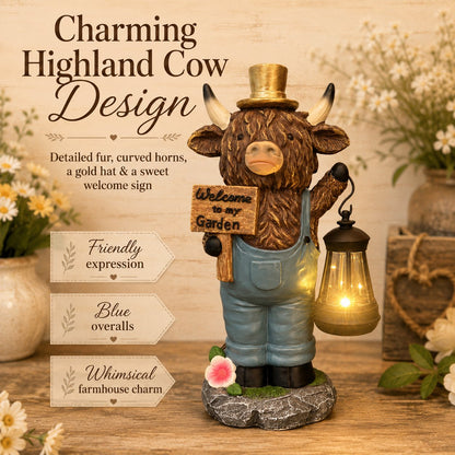 🔥Limited Edition, Only 100 Sets Left! - Handcrafted Highland Cow Solar Garden Lantern Statue