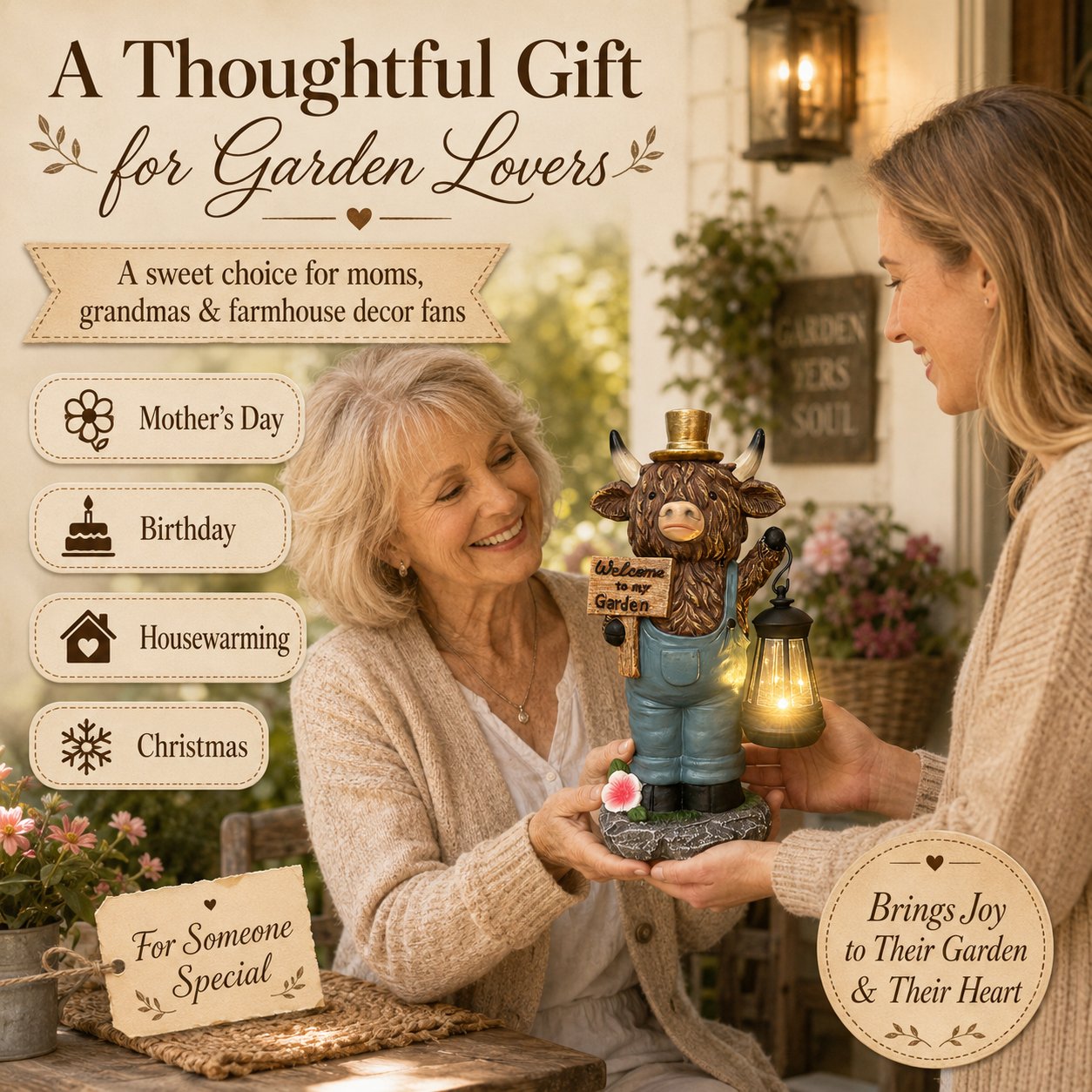 🔥Limited Edition, Only 100 Sets Left! - Handcrafted Highland Cow Solar Garden Lantern Statue