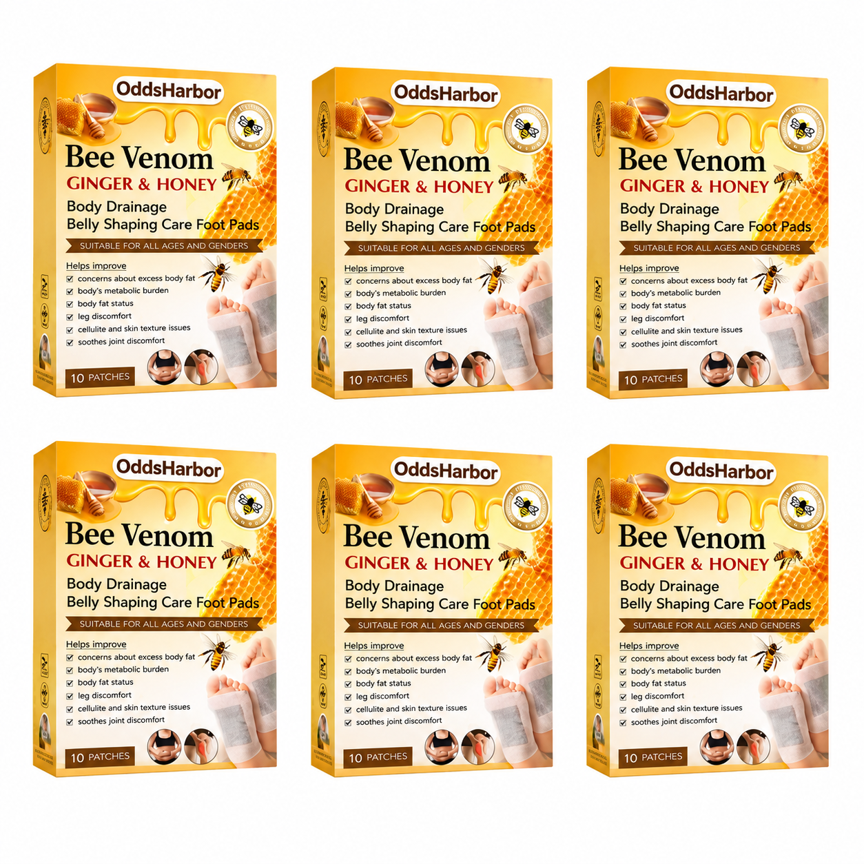 🏆 50K+ SOLD! 🌿Bee Venom Ginger Herbal Foot Patches (Set of 10)