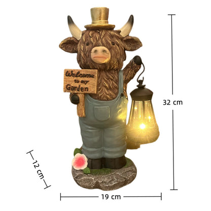 🔥Limited Edition, Only 100 Sets Left! - Handcrafted Highland Cow Solar Garden Lantern Statue