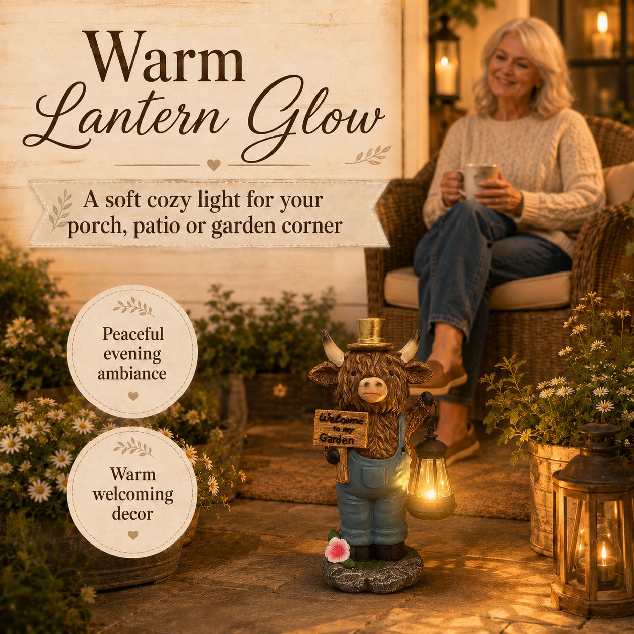 🔥Limited Edition, Only 100 Sets Left! - Handcrafted Highland Cow Solar Garden Lantern Statue