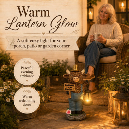 🔥Limited Edition, Only 100 Sets Left! - Handcrafted Highland Cow Solar Garden Lantern Statue