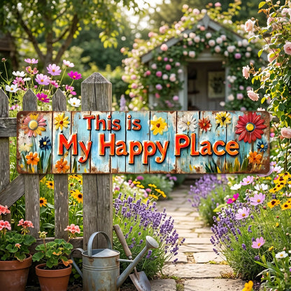 "This Is My Happy Place" Metal Sign With Vibrant Floral Pattern