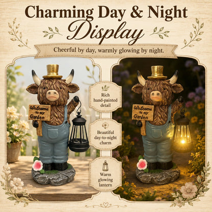 🔥Limited Edition, Only 100 Sets Left! - Handcrafted Highland Cow Solar Garden Lantern Statue